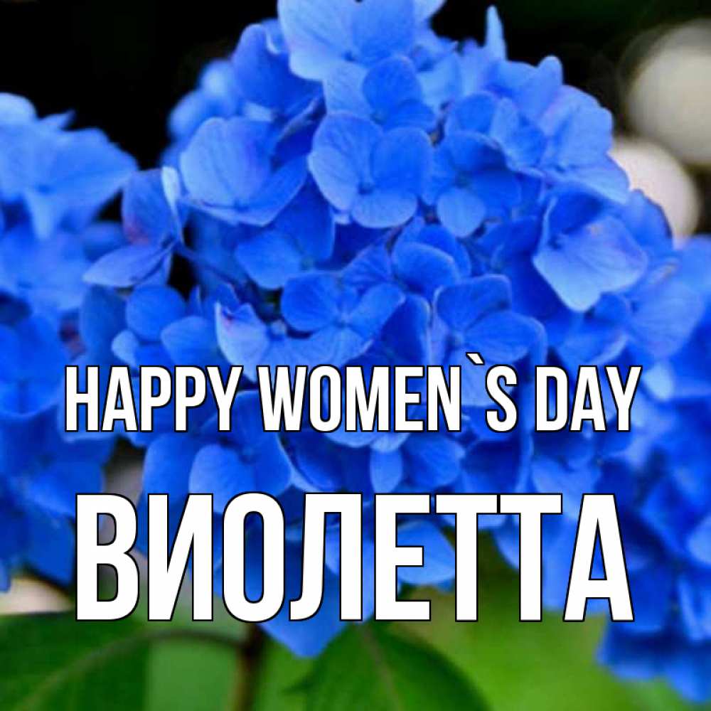 Greetings card с именем, Виолетта happy women`s day синие цветы Greetings with text for free download 